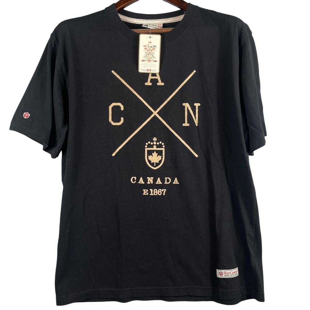 Red Canoe Mens L Graphic Tee Canada Crest Maple Leaf Black NWT Made in Canada